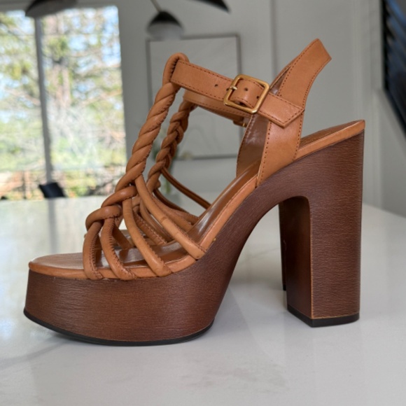 Vince Camuto Rohnlee Leather Platform Sandals in Cognac - Picture 4 of 9